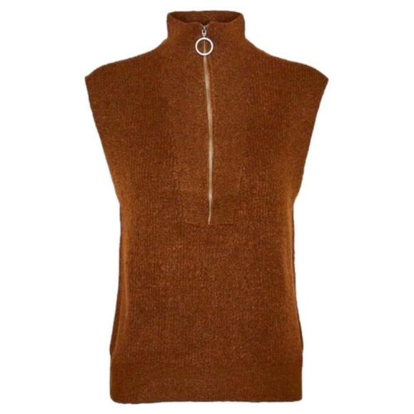 🚓 NWOT Noisy May New Alice Knit Quarter Zip Sweater Vest M Brown - Picture 1 of 12